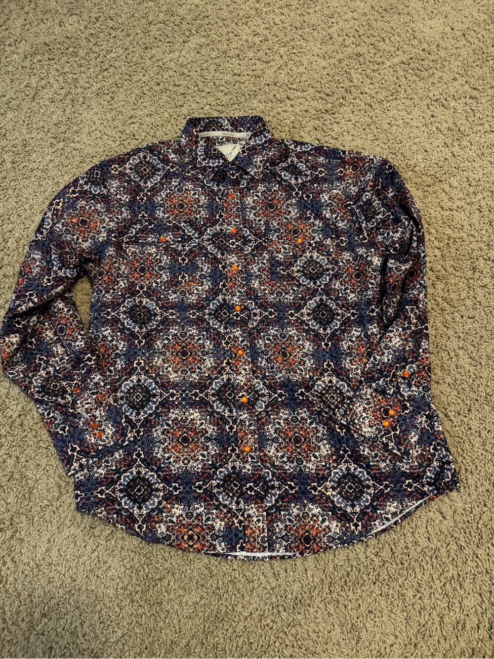 Vaccari Men's Navy & Orange Geometric Print Button-Down Shirt